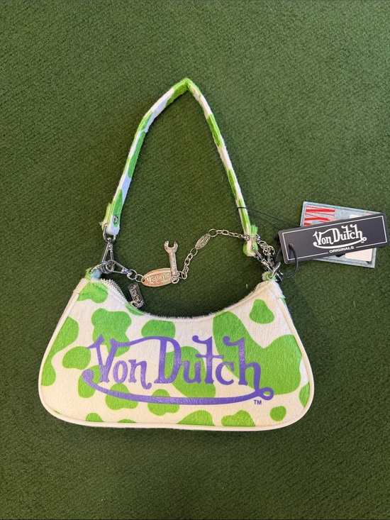 Von Dutch Handbags - Von Dutch White and Green Mini Shoulder Bag with Purple Logo